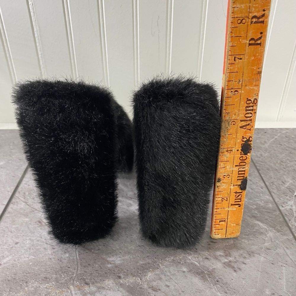 SIMMI Womens 7‎ London Black Faux Fur Platform Heeled Sandals Fuzzy Chunky Party - Picture 9 of 10